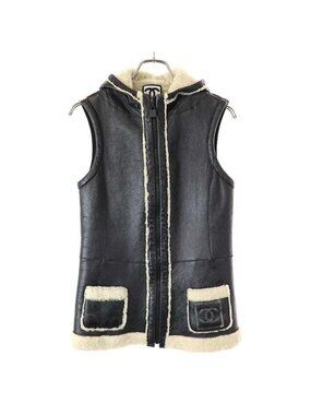 Chanel 2008 AW Sport Line Sher Ring Mouton Hooded Vest Black 38